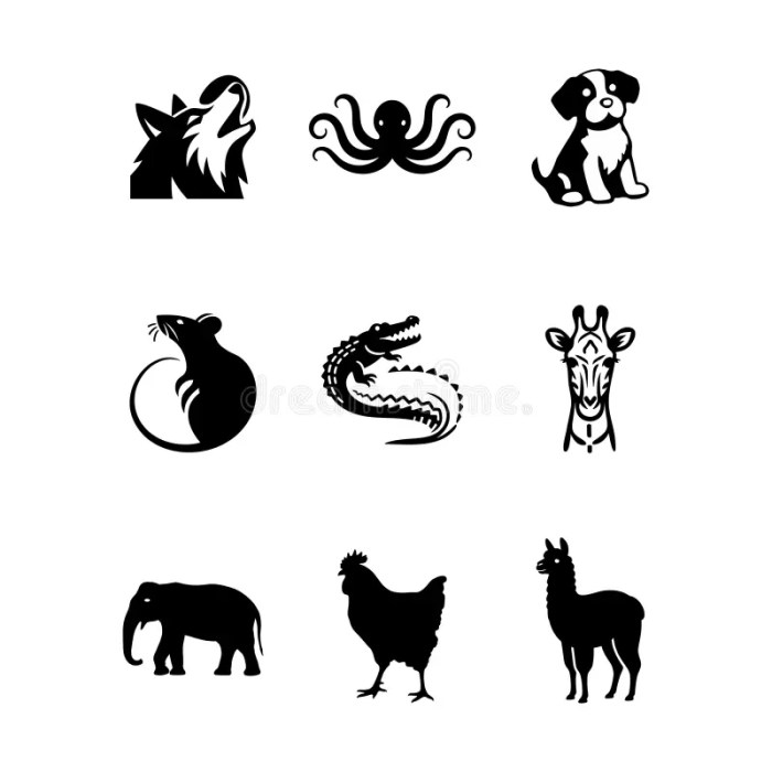 Animal Icons Design Black and White Silhouettes Vector Art ...